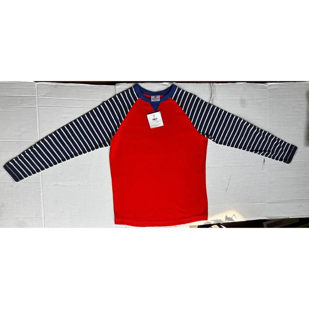 NWT Hanna Andersson Boys 160/US14 Baseball Tee OrangeNavy Stripe RaglanSupersoft